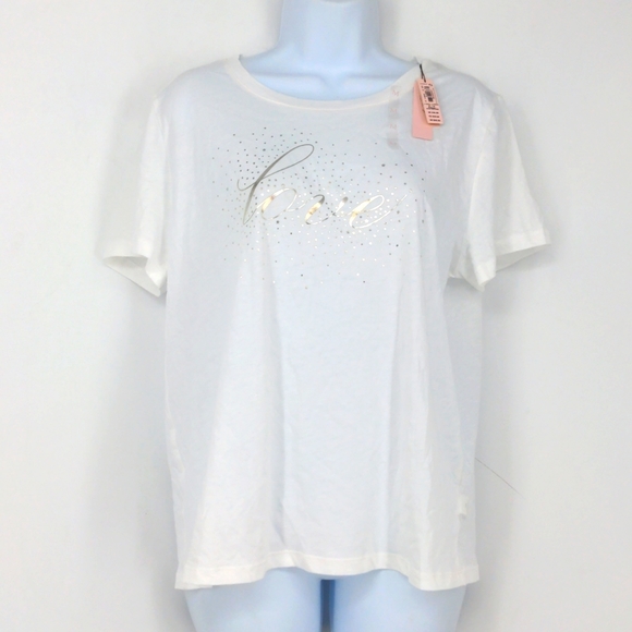 Victoria's Secret Tops - Victoria's Secret White Metallic LOVE Graphic Short Sleeve Crew Neck Shirt M NWT